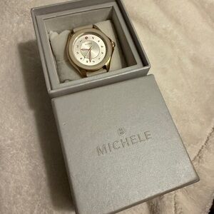 Michele Gold Watch with Grey Band